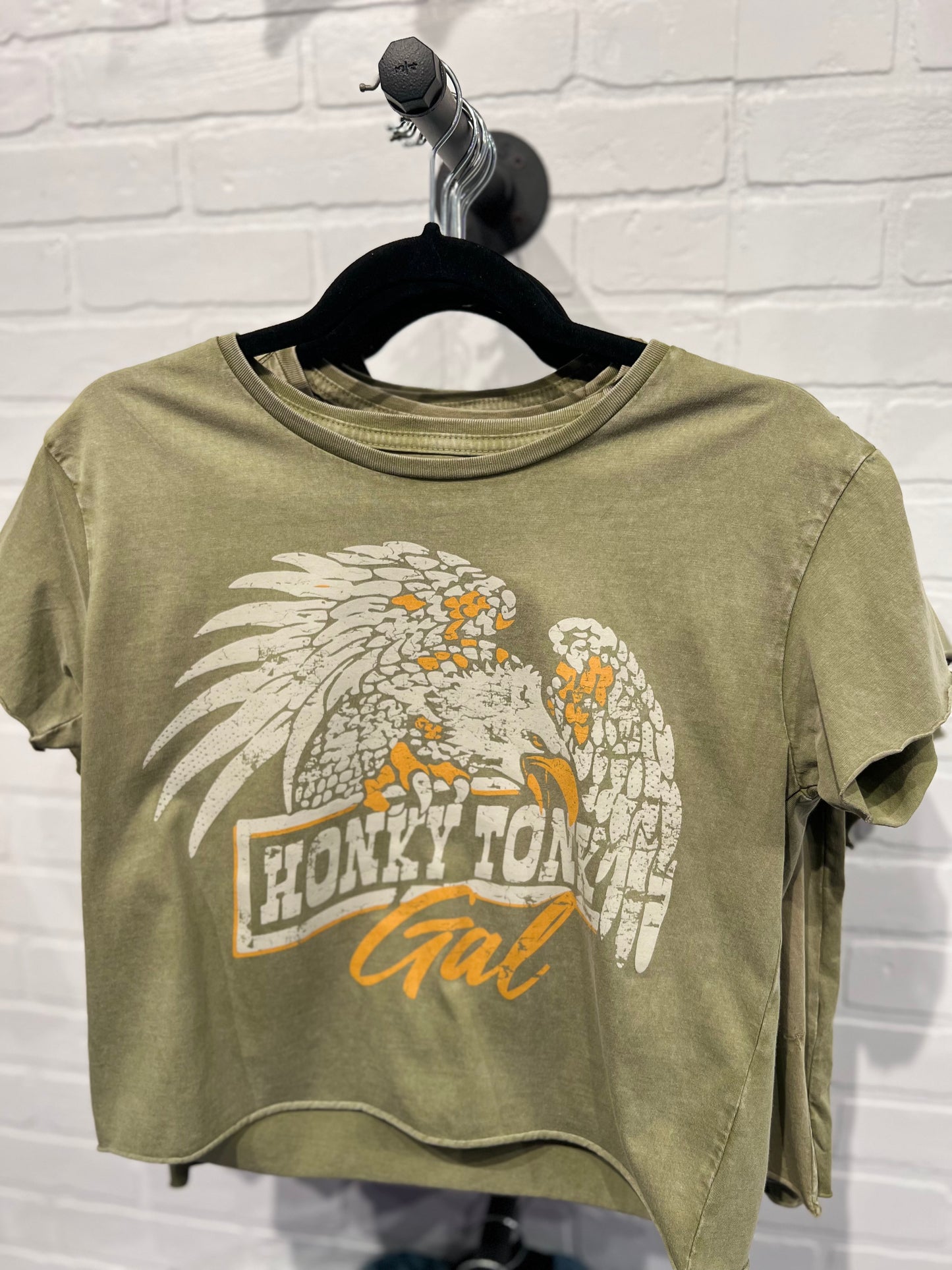 Olive Honky Tonk Gal Cropped Shirt