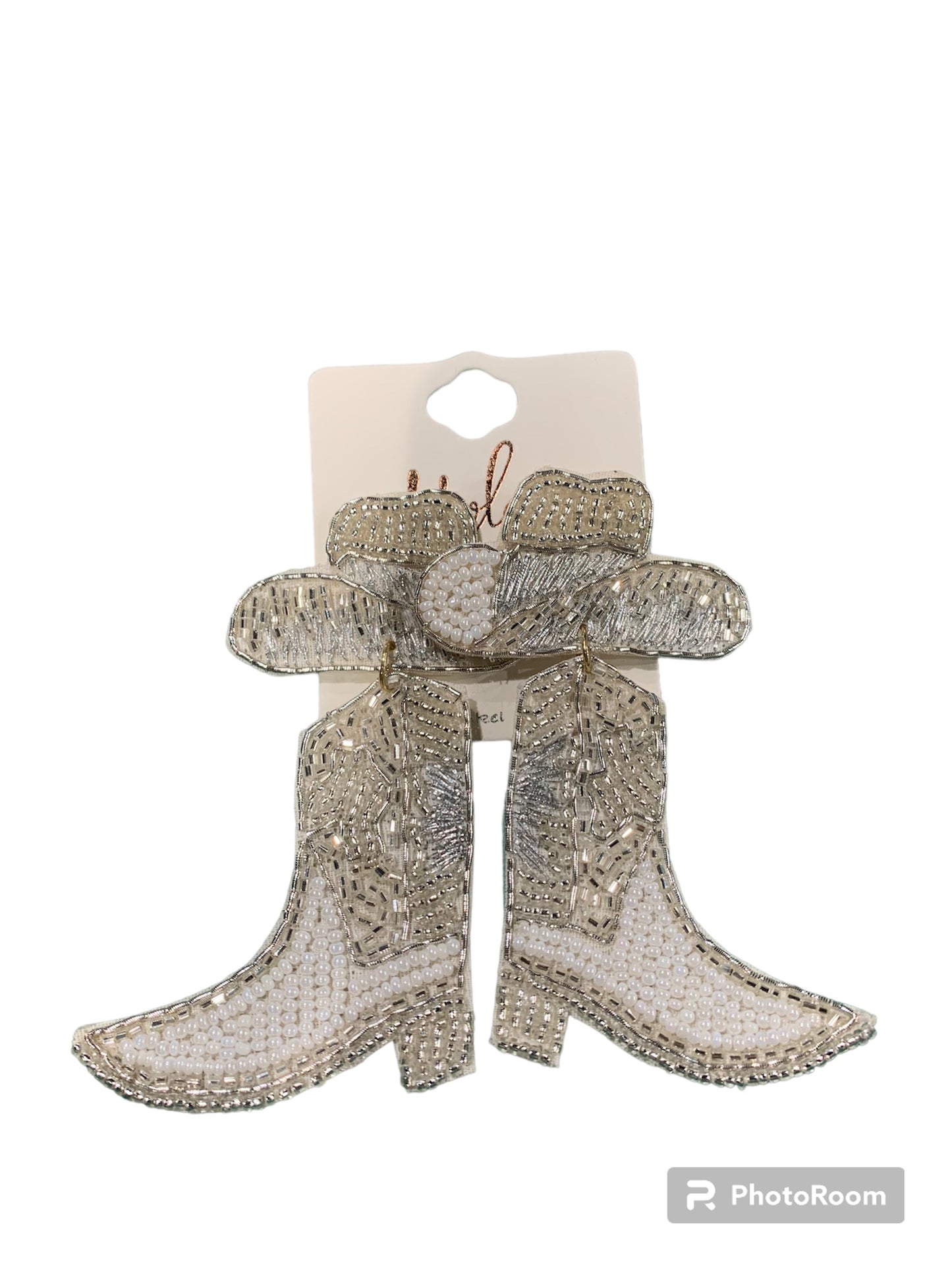 Silver Beaded Boot Hat Earring