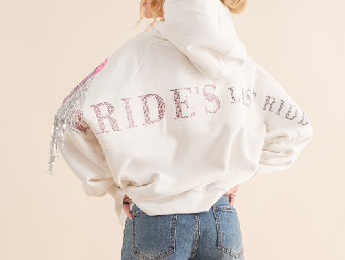 Terry Sequin Cowgirl Boots Pullover Hoodie