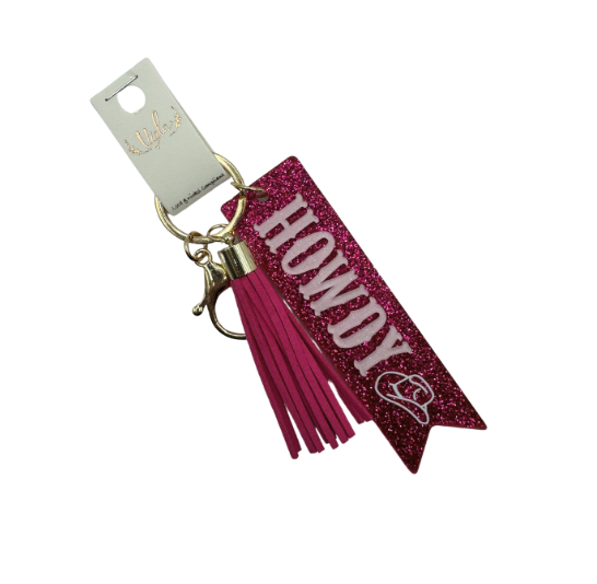 Pink Glitter Howdy Key Chain