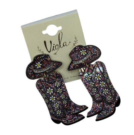 Flower Glitter Boot w/ hat Earring