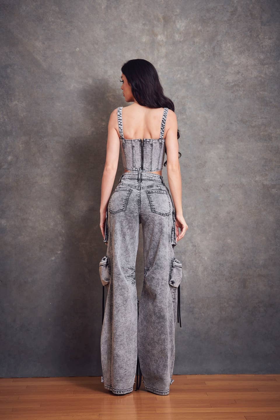 Acid Black Wash Corset Top