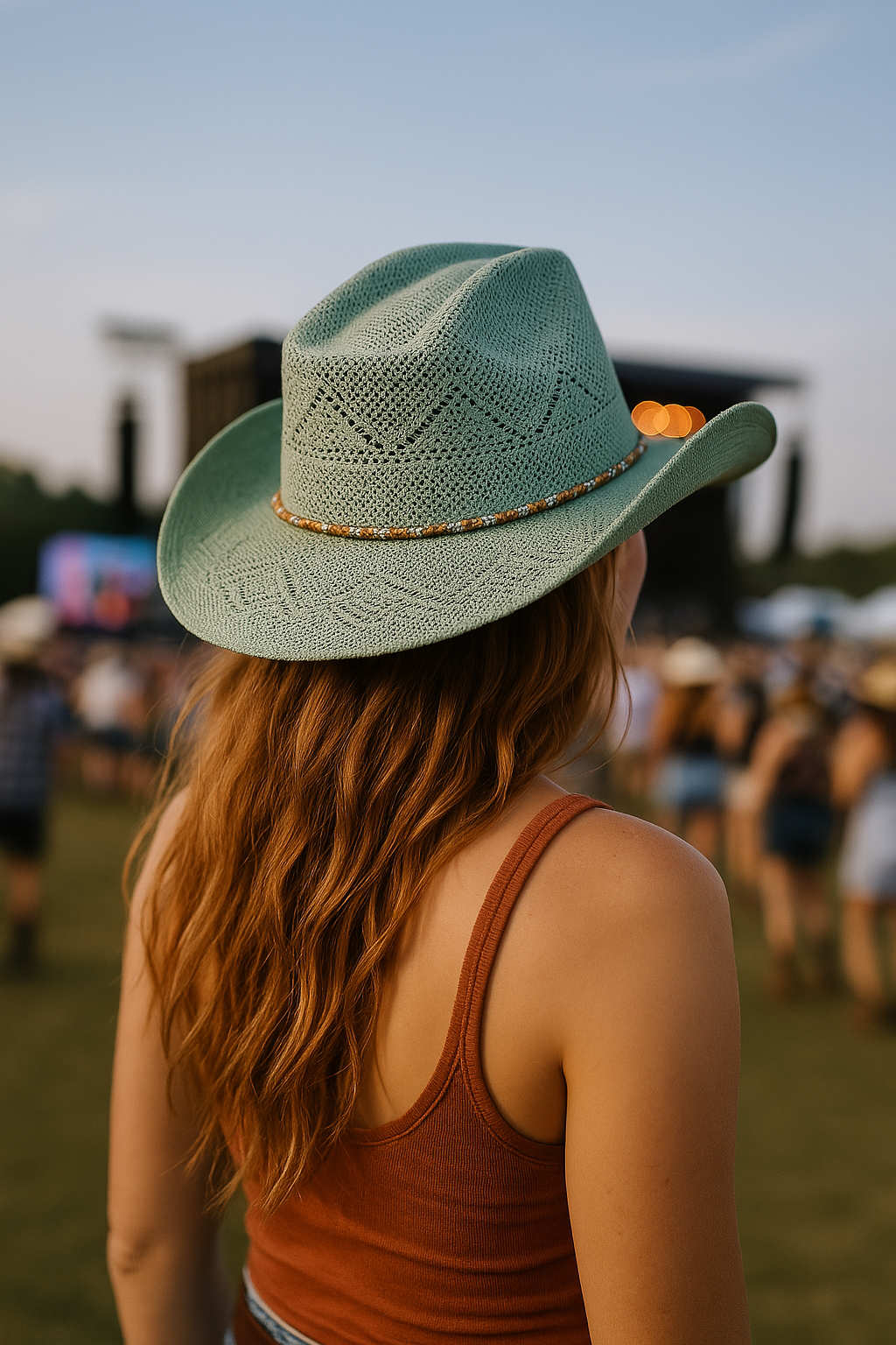 Blue Woven Cowboy Hat with Beaded Band
