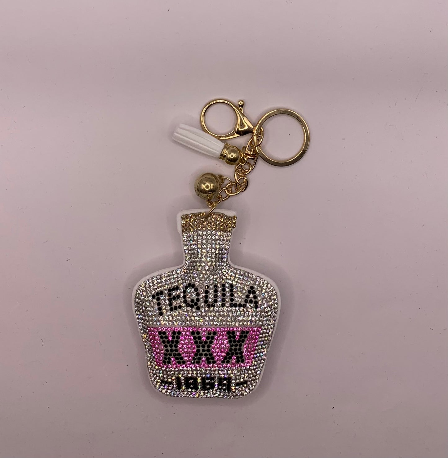 Rhinestone Tequila Bottle Keychain