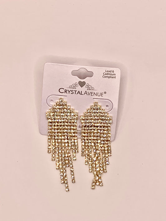 Gold Fringe Rhinestone Dangle Earrings