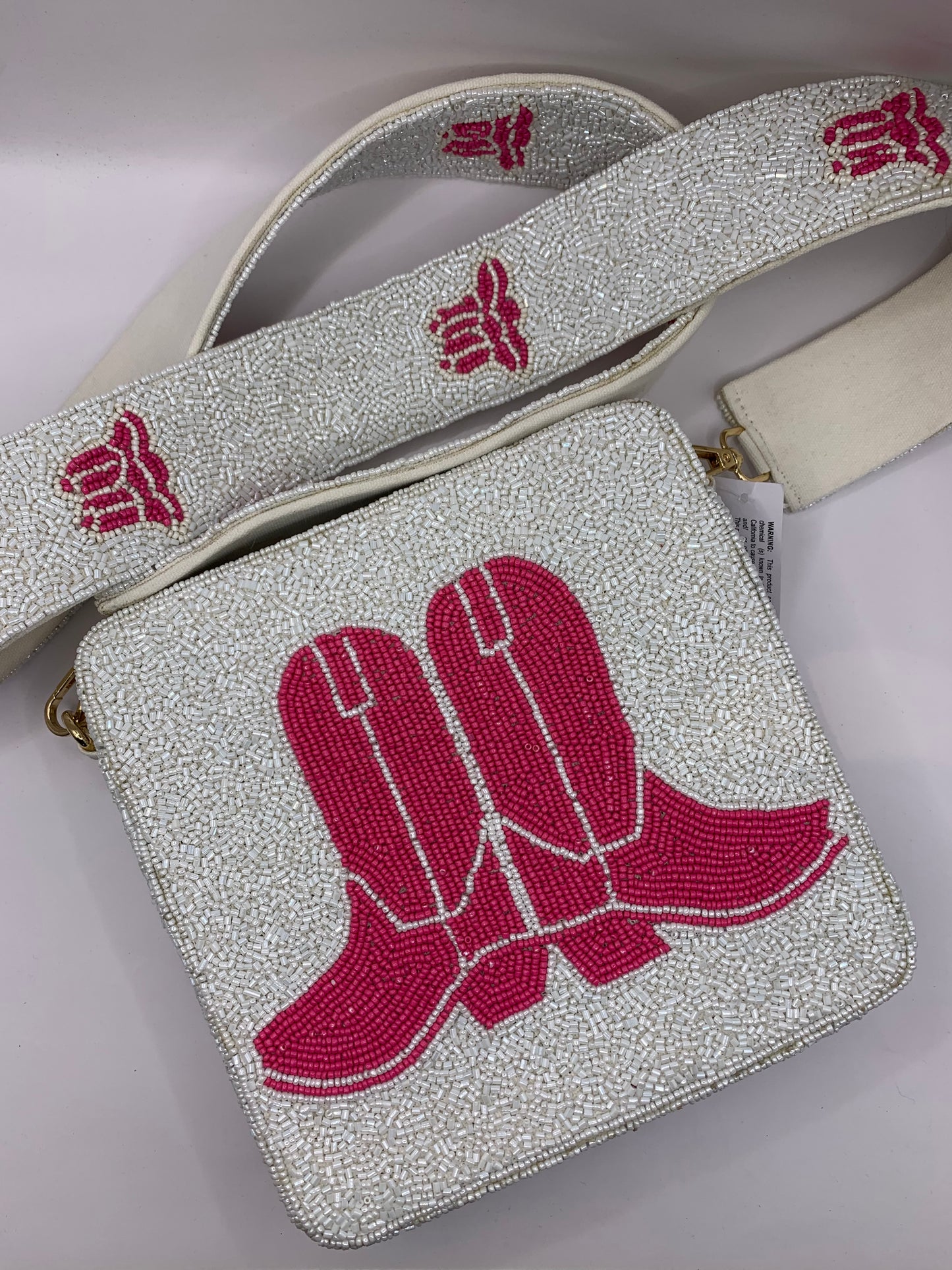 White Beaded and Pink Boot Beaded Bag