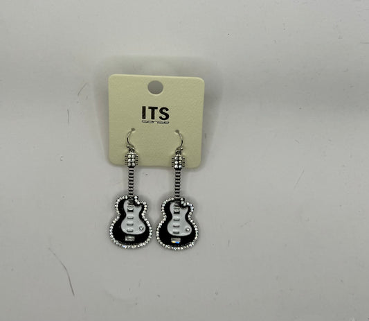 Black Rhinestone Guitar Earrings