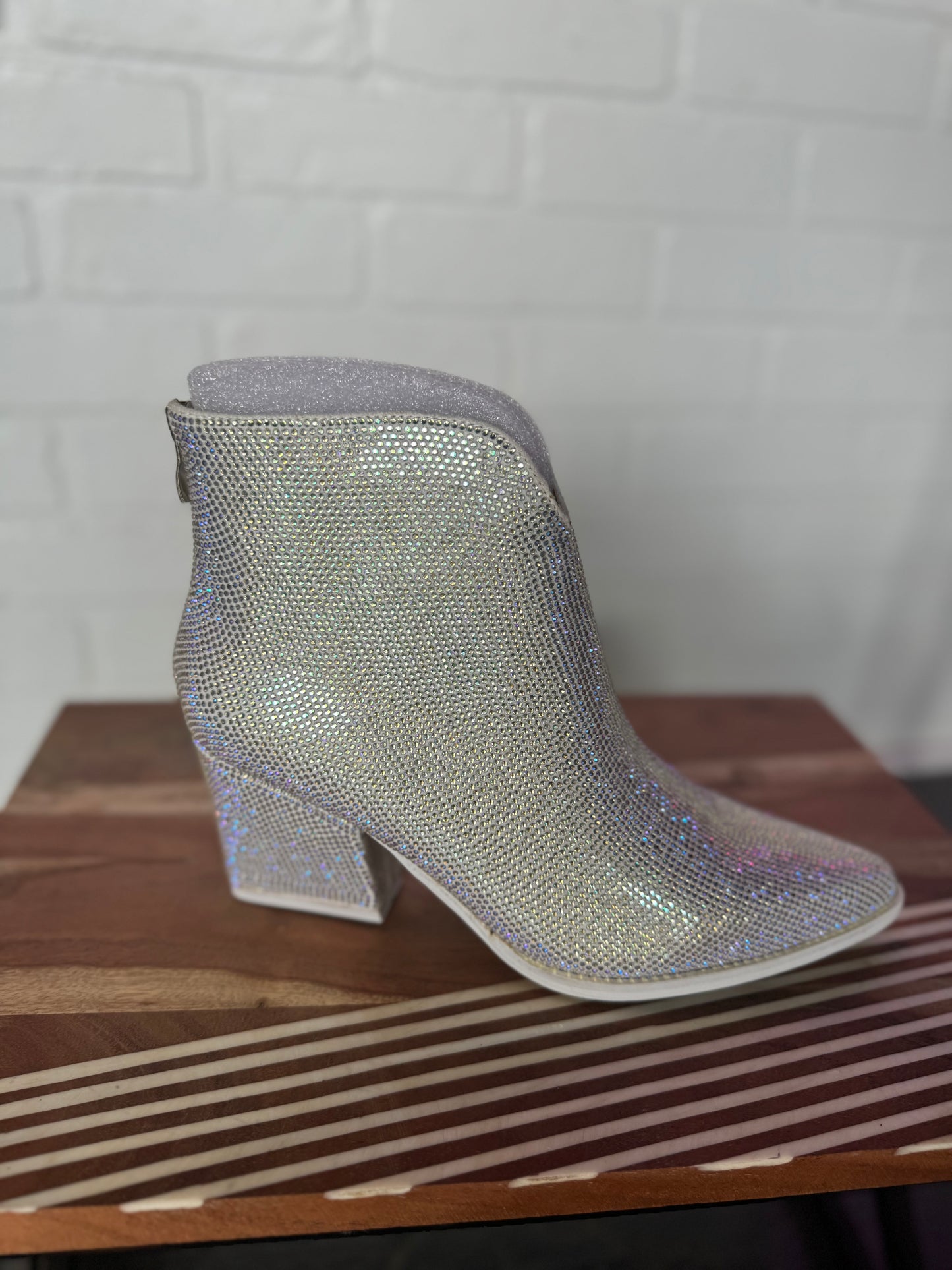 Full Silver Rhinestone Short Bootie