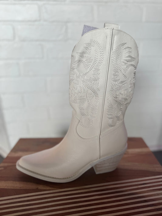 White Cowgirl Mid Calf Boot