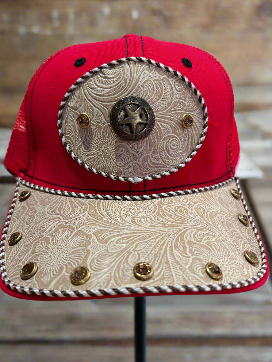 Star studded leather embellished trucker hat