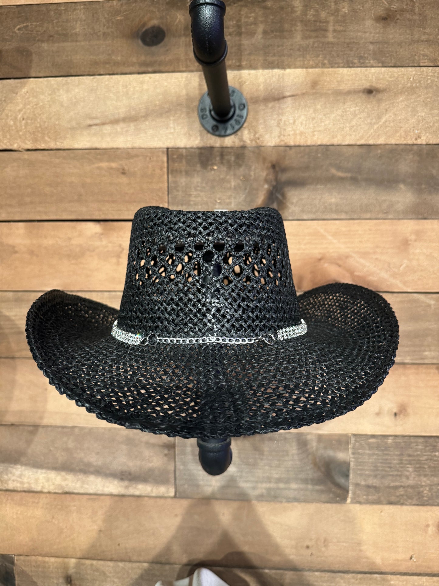 Black Twisted Cowboy Hat with Rhinestone Band