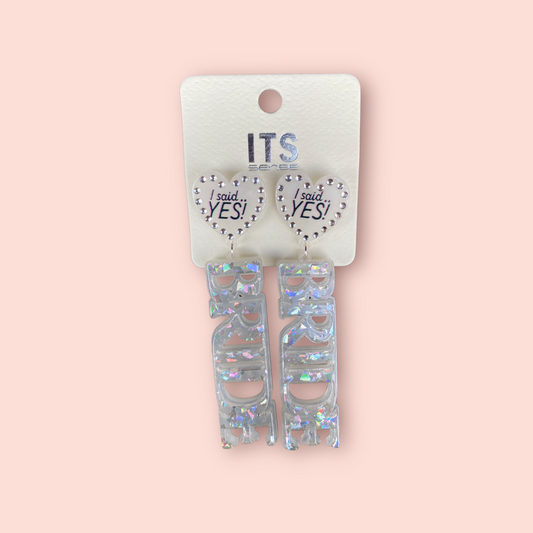 Bride "I Said Yes" Acrylic Glitter Earrings