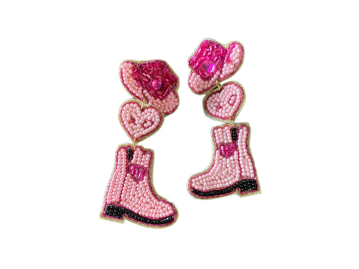 Pink XO Cowgirl Boot Earrings