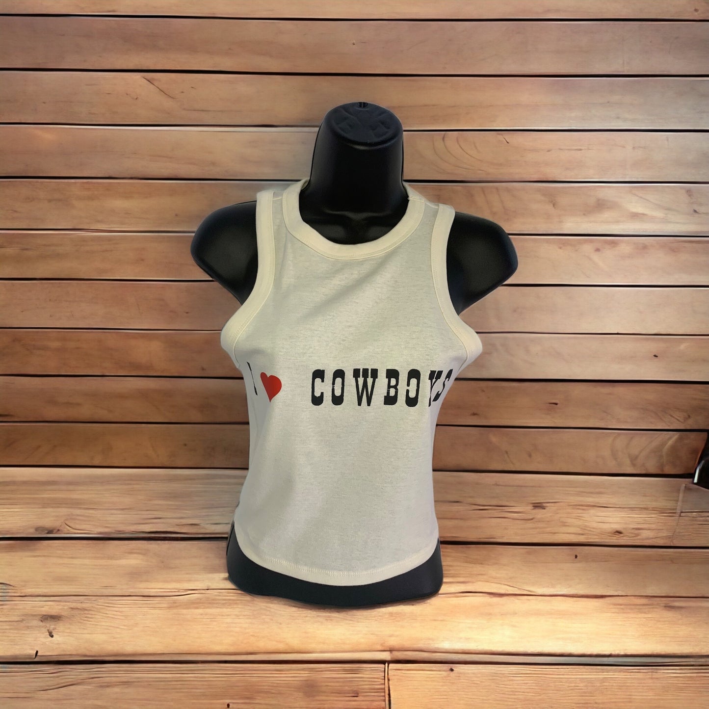 "I Love Cowboys" Cropped Racer Tank