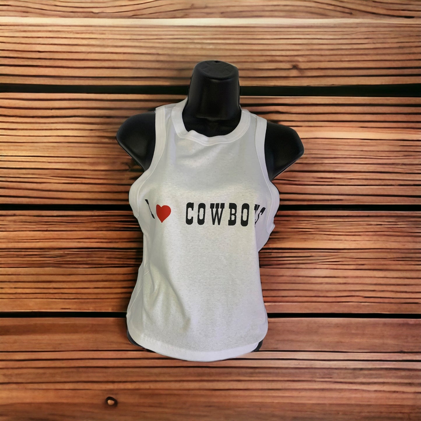 "I Love Cowboys" Cropped Racer Tank
