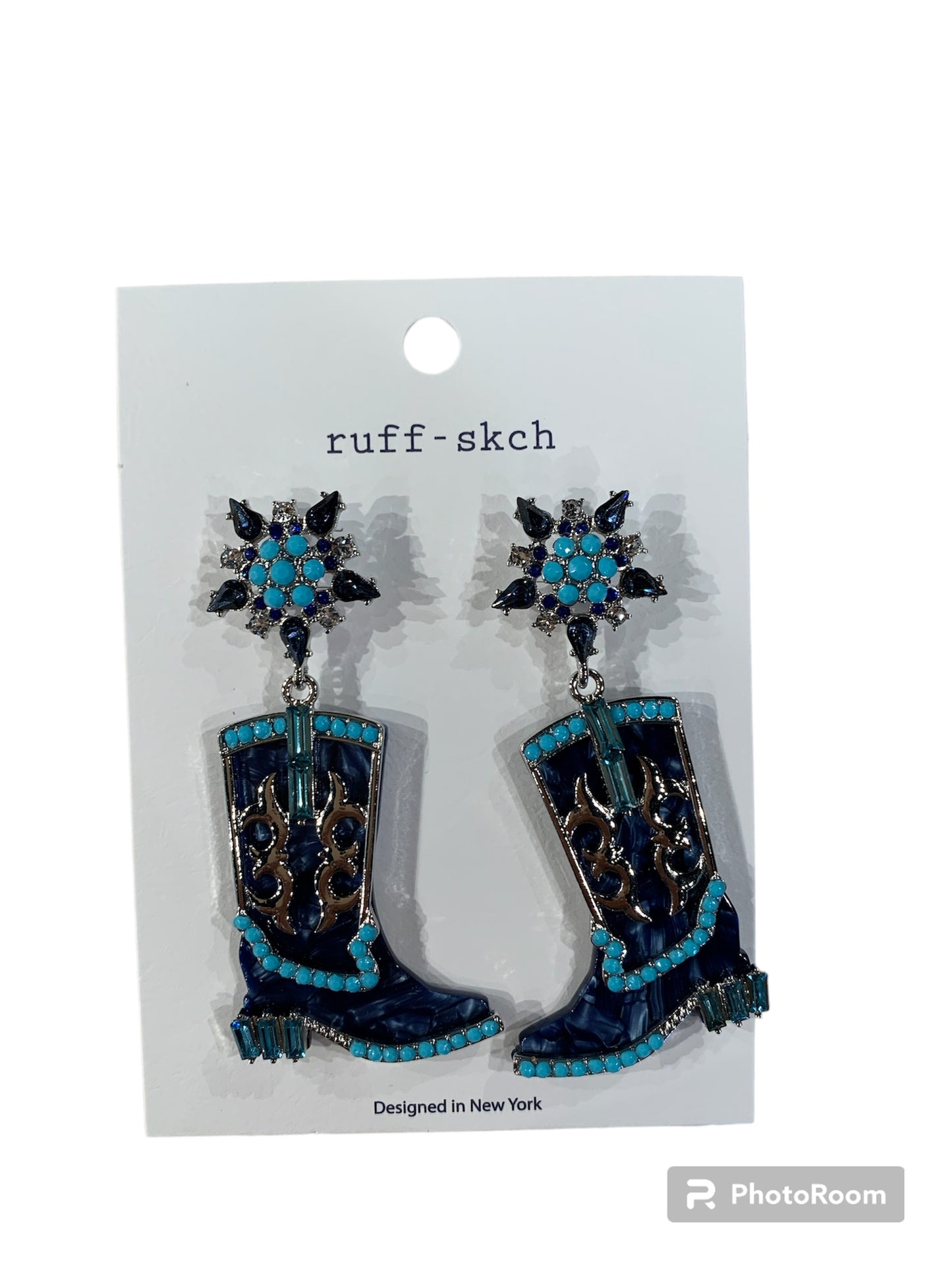 Teal and Blue Cowboy Boot Earring