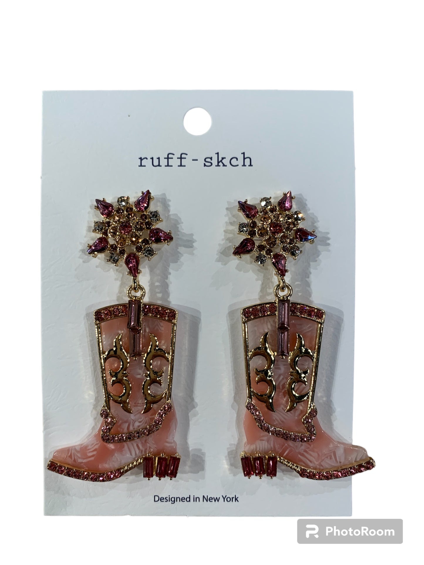 Pink and Gold Boot Earring