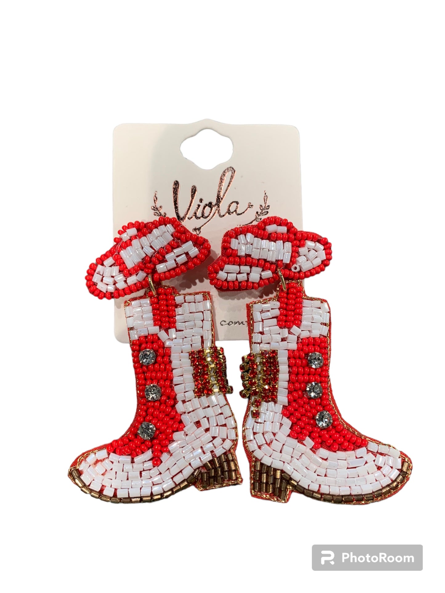 Game Day Cowgal Boot Earring- Red
