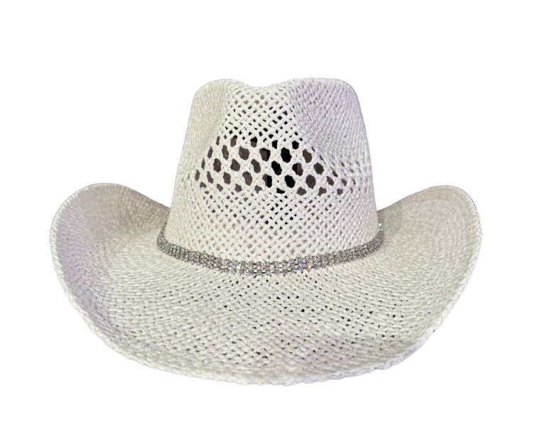 White Twisted Cowboy Hat with Rhinestone