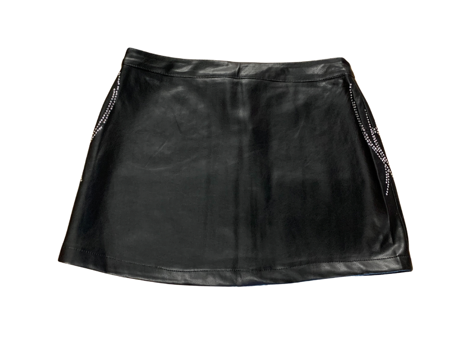 Black Leather Rhinestone Skirt