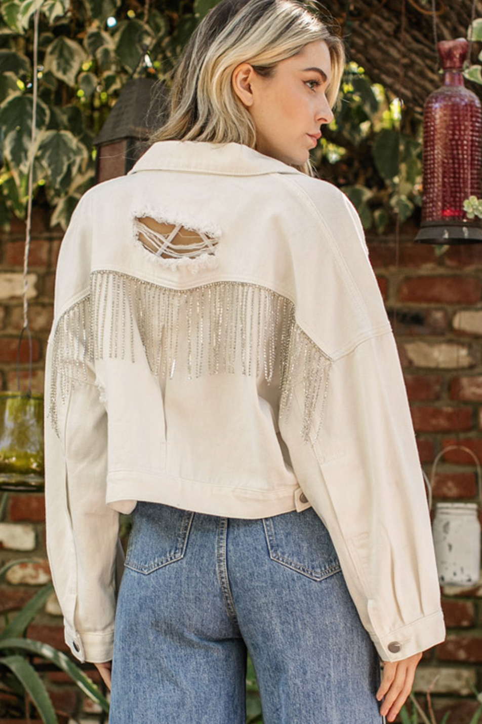 Rhinestone Fringe Denim Jacket