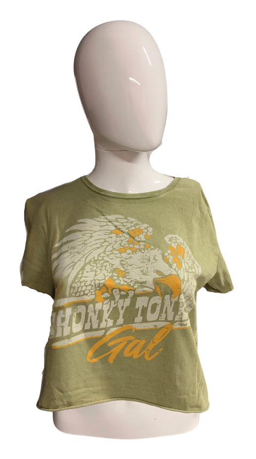 Olive Honky Tonk Gal Cropped Shirt