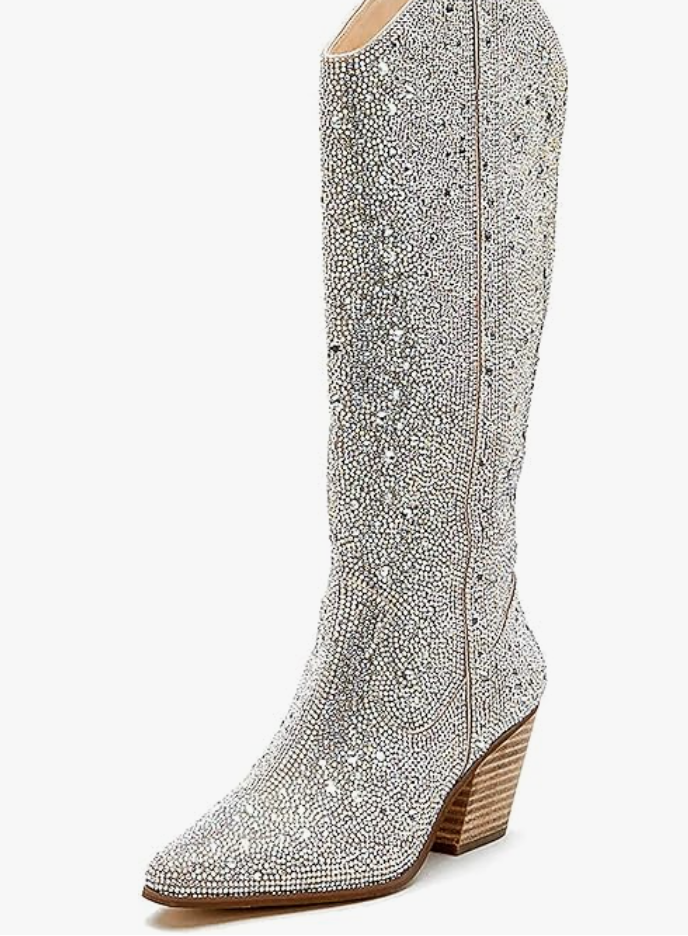 silver rhinestone boots