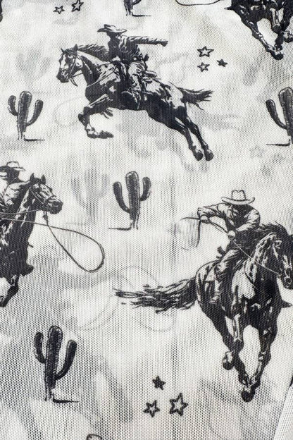 Cowboy Catch Me Print Mock Neck Bodysuit