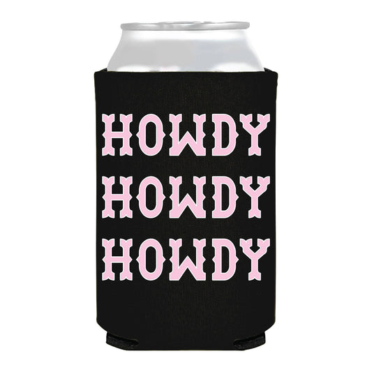 Howdy Repeating Pink Black Can Cooler - Rodeo