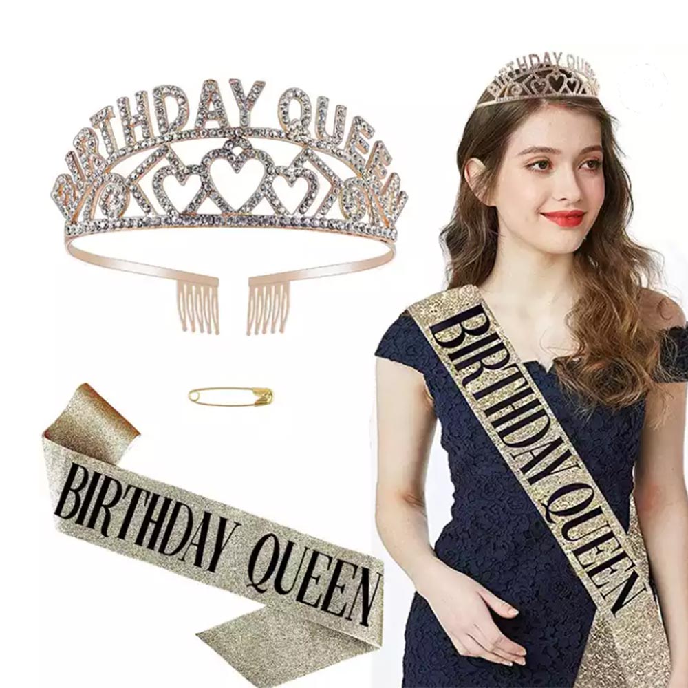 Bachelorette Party Supplies | Birthday Queen Tiara & Sash