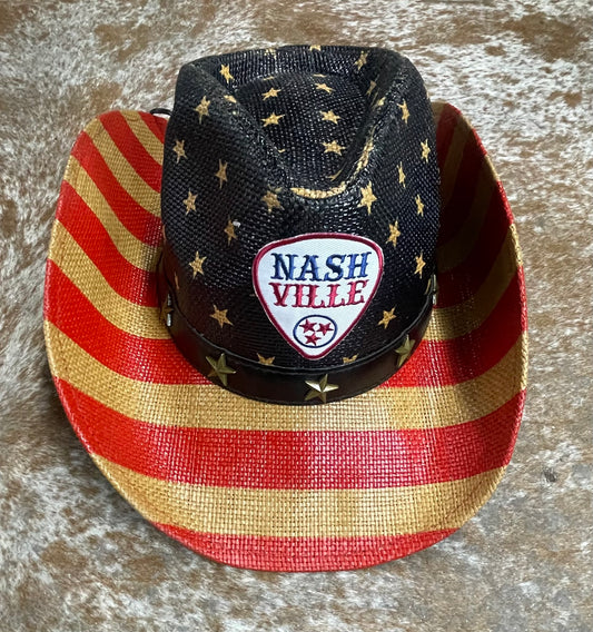 "Nashville" American Flag Straw Cowboy Hat