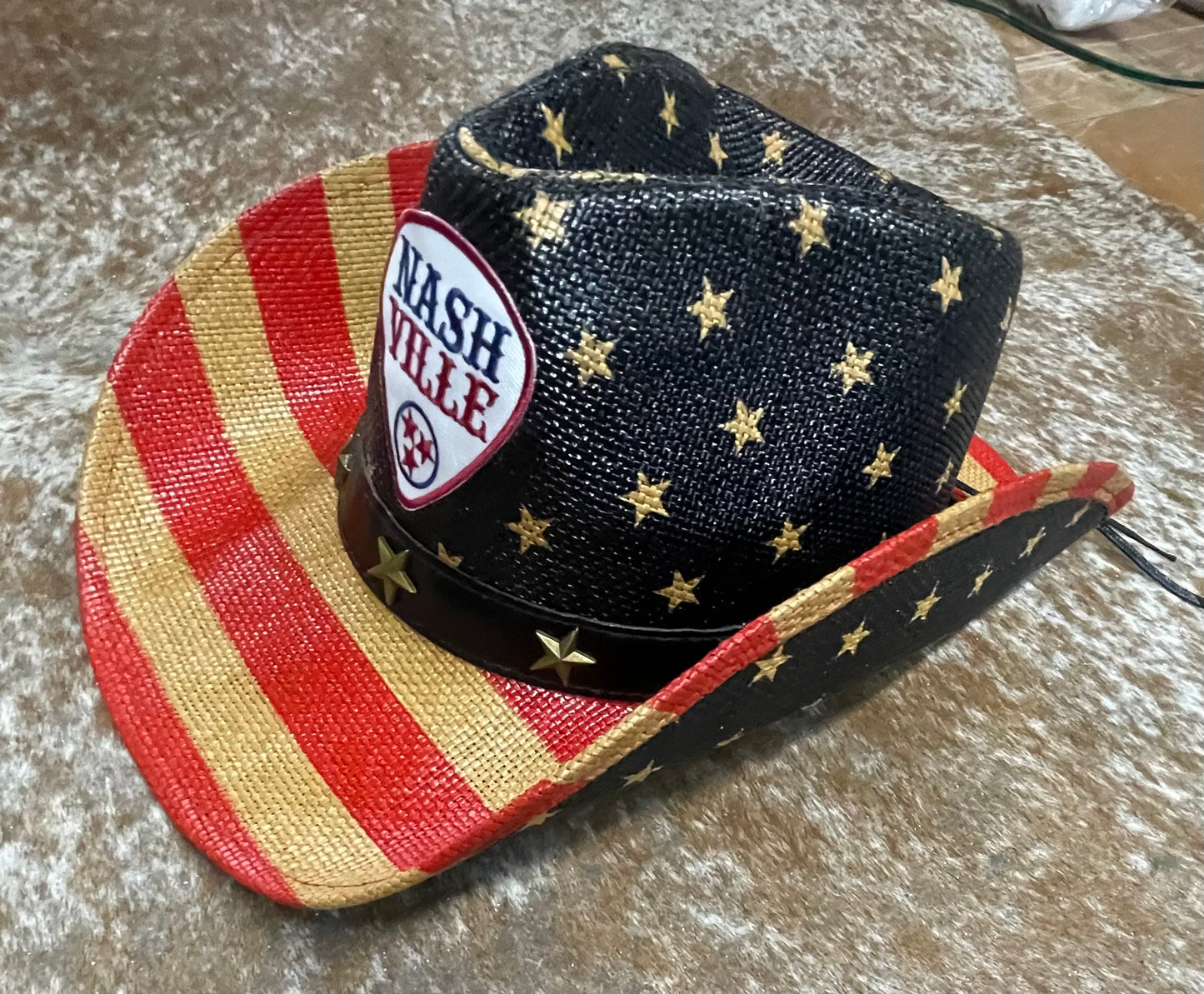 "Nashville" American Flag Straw Cowboy Hat