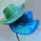 Bachelorette Party Supplies | Holographic Light Up Cowgirl Hat Blue Green