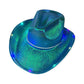Bachelorette Party Supplies | Holographic Light Up Cowgirl Hat Blue