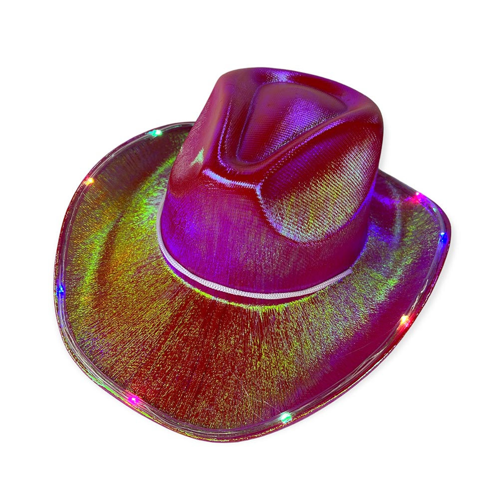 Bachelorette Party Supplies | Holographic Light Up Cowgirl Hat Red