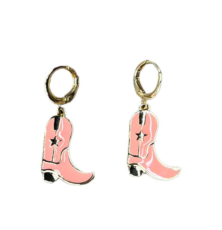 Cowboy Boot Pink Earrings
