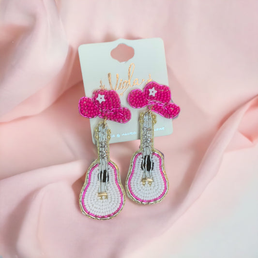 Beaded Guitar and Hat Earrings