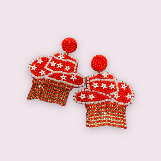 Rhinestone Tassel Red Cowgirl Hat Earrings