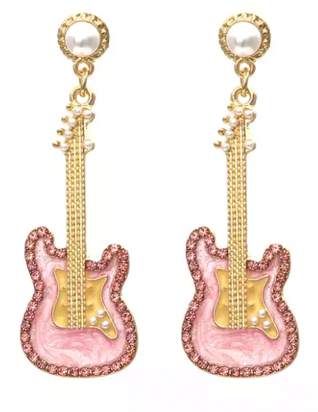 Rhinestone Guitar Earrings