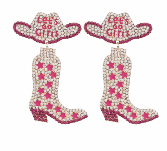 Let's Go Girl Rhinestone Cowgirl Boot Earrings