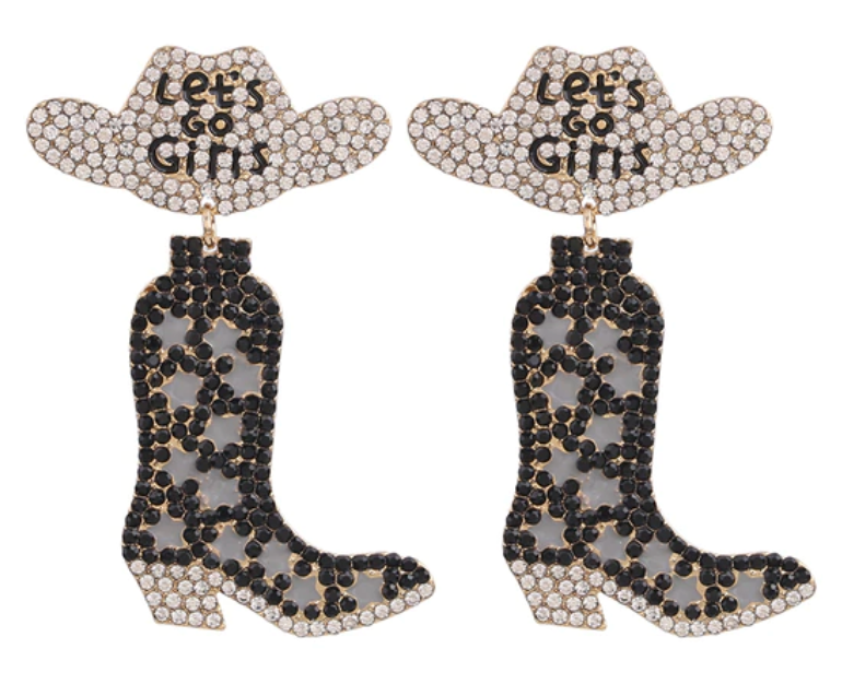 Let's Go Girl Rhinestone Cowgirl Boot Earrings