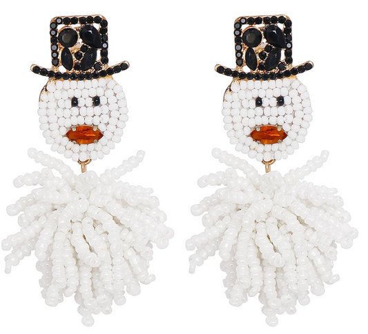 Snowman Beaded Dangle Earrings