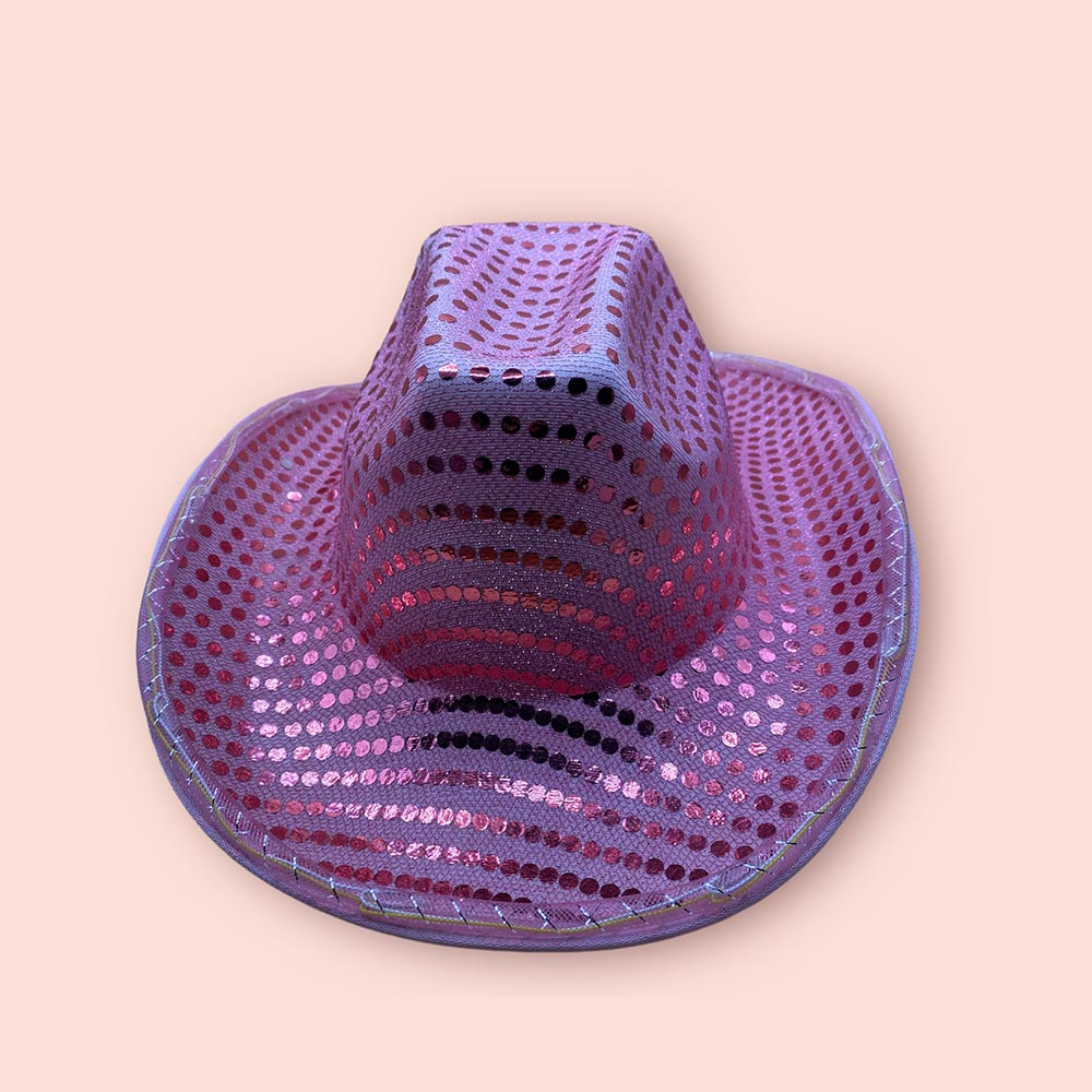 Bachelorette Party Supplies | Sequin Light Up Cowgirl Hat Pink